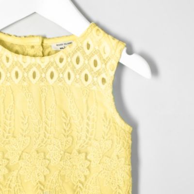 Mini girls yellow embroidered mesh dress